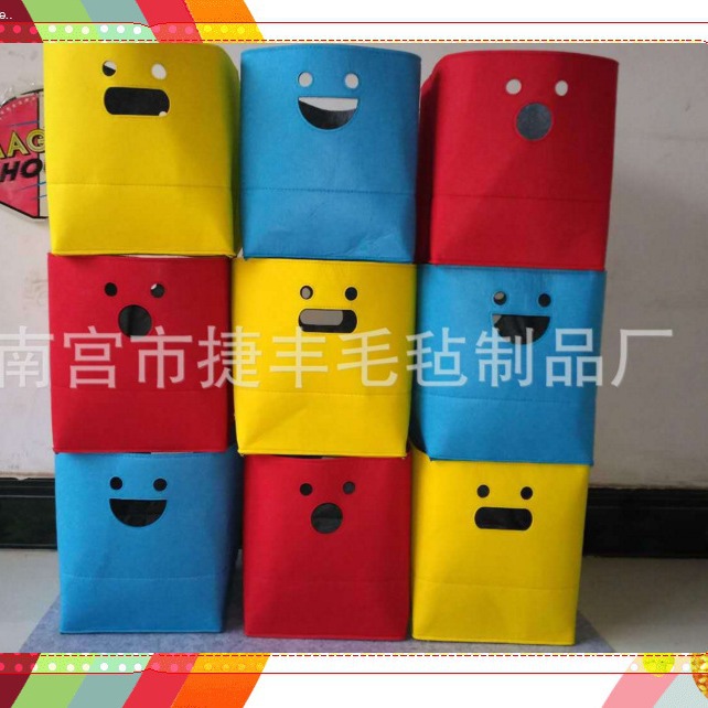 厂家卡通毛毡布收纳盒  可折叠杂物桶   垃圾桶  儿童玩具脏衣篮