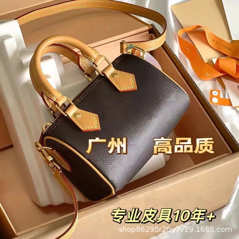 芯片原厂皮全钢老花speedy斜跨单肩女包波士顿nano迷你枕头包|undefined