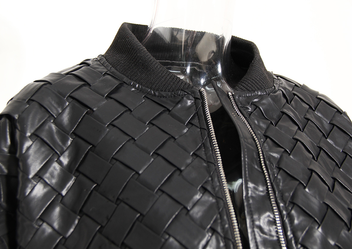 Niche Romantic Black Woven Design Texture Zipper Flight Suit Short Coat Mini Sheath Skirt Outfit