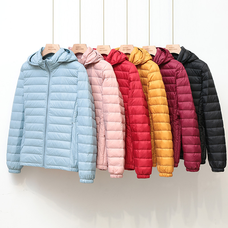 Lightweight down Jacket Women's Short Autumn and Winter New Hooded Jacket Large Size 90% White Duck down Removable Hood Cross-Border
