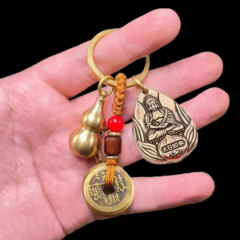 纯铜五帝钱钥匙扣黄铜开口葫芦八大守护神十二生肖本命佛挂件批发