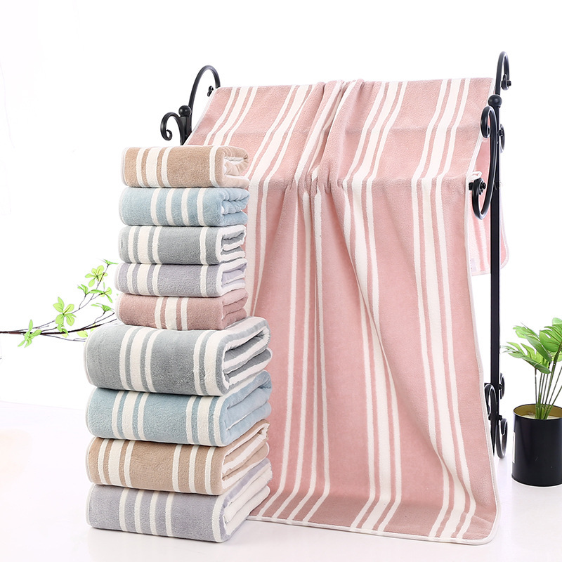 Wide-Striped Bath Towel with Fresh Color Scheme, Coral Fleece Bath Towel, Comfortable and Absorbent, Fluffy Feel, Household Face Towel Wide-Striped Bath Towel with Fresh Color Scheme, Coral Fleece Bath Towel, Comfortable and Absorbent, Fluffy Feel, Household Face Towel