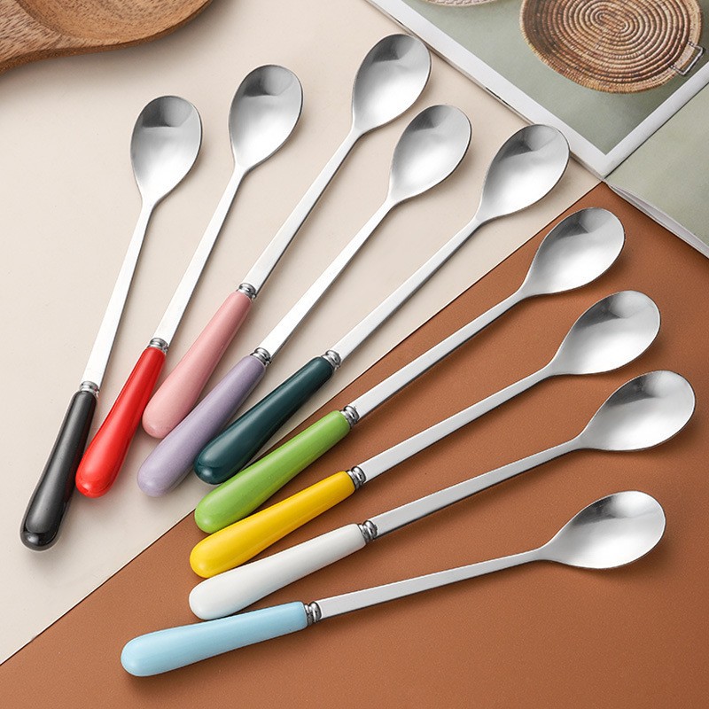 Manufacturer Stainless Steel Tableware Chaozhou Ceramic Cup Matching Small Long Ice Stirring Dessert Coffee Spoon_voghion.com