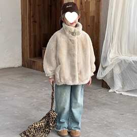 新品 韩版秋冬季新款女童皮草外套仿水貂皮毛一体大衣加厚毛毛衣