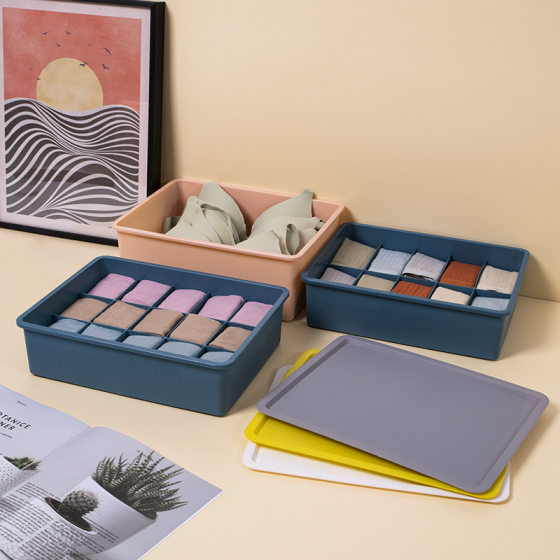 Contrast color underwear storage box with lid dustproof storage box compartment underwear bra socks household plastic organizing box