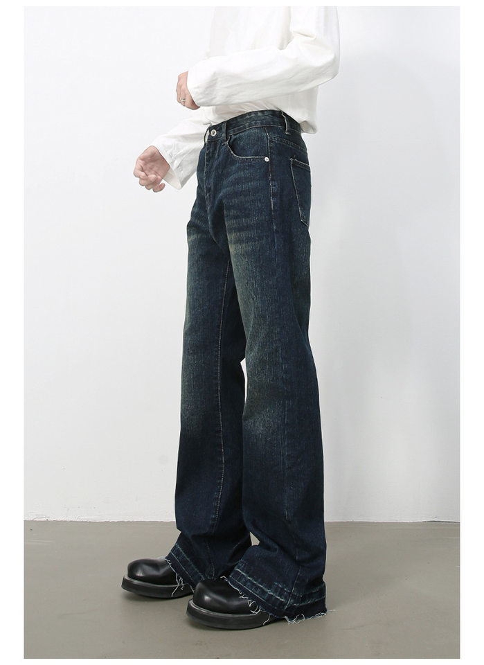 Quần jean nam ống loe nhẹ kiểu Mỹ, quần dài denim thoải mái — màu xanh chi tiết 7