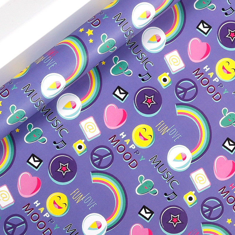 Papel de regalo de cumpleaños de dibujos animados sonriente Amazon traje transfronterizo Arco Iris diario embalaje al por mayor patrón de colores