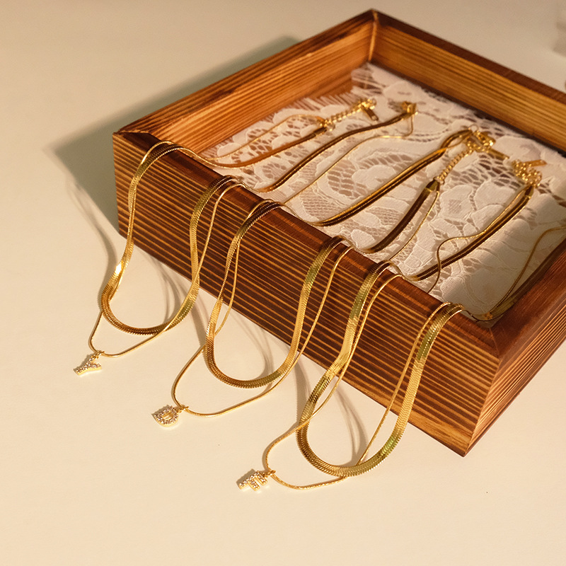 Fashion Letter Titanium Steel Inlay Zircon Layered Necklaces 1 Piece