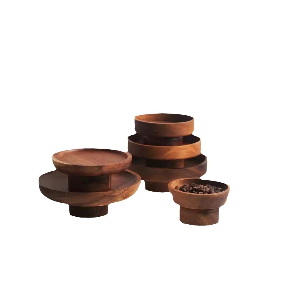 Plato de bocadillos de madera maciza alto Plato de bocadillos Plato de postres Plato de frutas secas Plato de pastelería retro