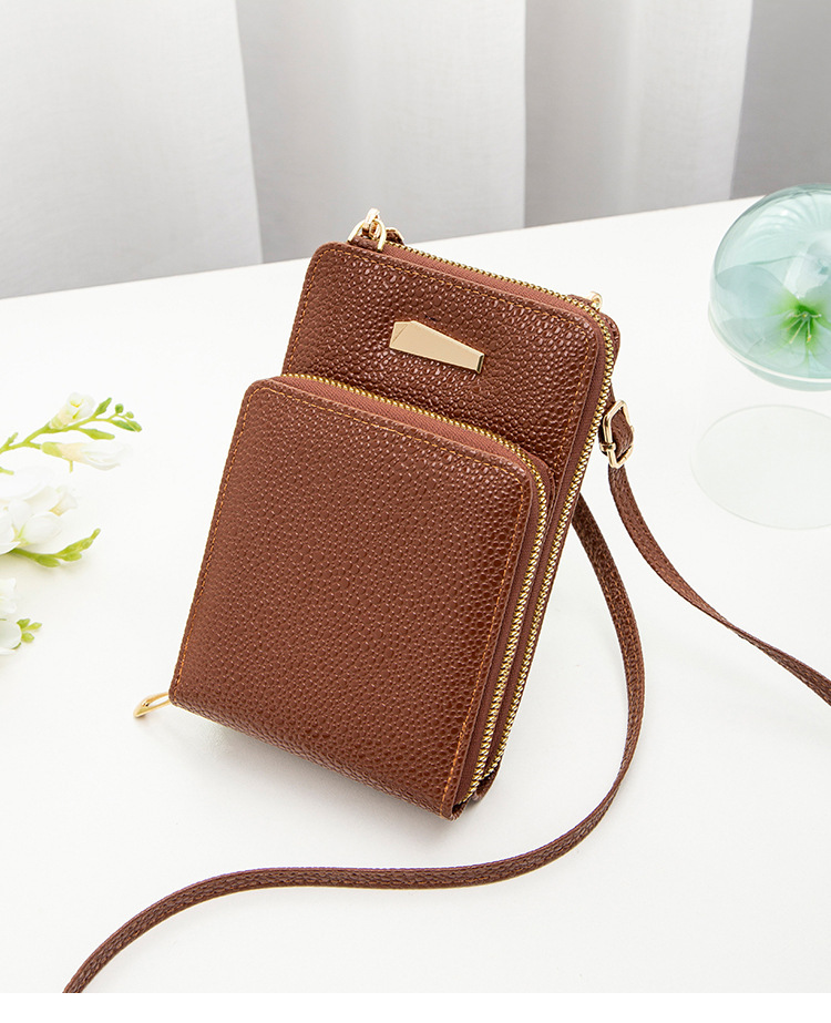 Women's delicate fabric practical multifunctional women's one shoulder double layer mobile phone bag retro wallet_voghion.com