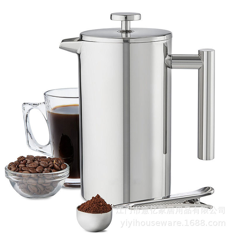 Gift Coffee Pot, Stainless Steel French Press Pot, Hand-Brewed Coffee Pot, Double-Layer Insulated Hand-Brewed Pot