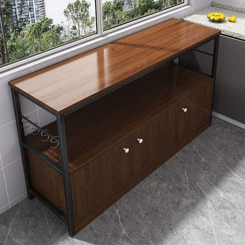 Новая модель 2025 года: современный комод с столешницей из нержавеющей стали, трехъярусными ящиками и складной дверцей для хранения в столовой