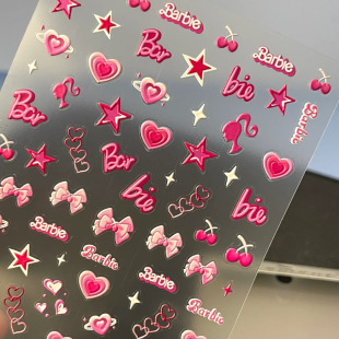 Relief Nail Art Stickers Explosions Cute Nail Stickers Factory Wholesale Japanese Sweet Cool Pink Barbie Love Bow
