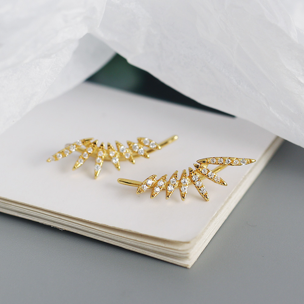 Fashion Feather Sterling Silver Plating Zircon Ear Studs 1 Pair