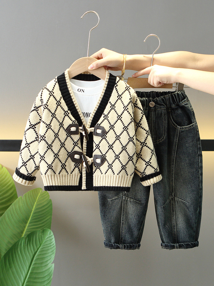 Conjunto de otoño para niños 6288, nuevo conjunto de tres piezas de suéter de primavera y otoño para niños, estilo coreano, marca de moda para bebés 2026
