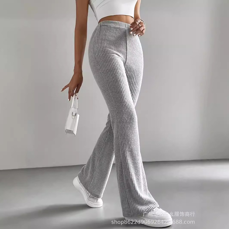 2024 Cross-border AliExpress Women's Autumn and Winter Solid Color Rib Knitted Micro-pants Fashion All-match Slim-fit Casual Pants 2024 Cross-border AliExpress Women's Autumn and Winter Solid Color Rib Knitted Micro-pants Fashion All-match Slim-fit Casual Pants