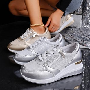 Foreign Trade Wedge-Heeled Thick-Soled Sports and Casual Shoes for Women European and American New Fashion Four-Season Large Size Single Shoes for Women Wholesale