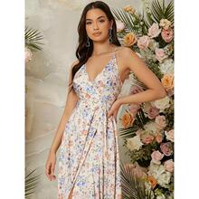 E 73635 Printed Slit Camisole Beach Dress ӡ����������ȹ