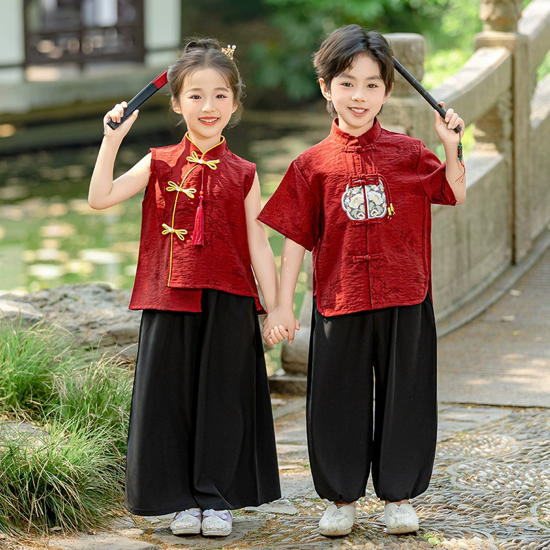 Новые детские костюмы в китайском стиле для мальчиков династии Хань, летняя тонкая одежда для выступлений в детском саду для девочек династии Хань