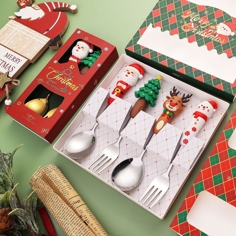 Cross-Border Christmas Spoon Creative Tableware Doll Dessert Spoon Fork Cartoon Christmas Tree Spoon Fork Gift Box Set Cross-Border Christmas Spoon Creative Tableware Doll Dessert Spoon Fork Cartoon Christmas Tree Spoon Fork Gift Box Set