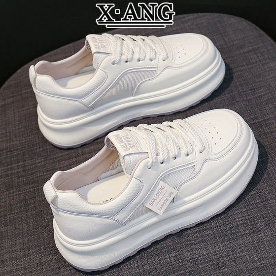 Genuine Leather White Shoes Women's All-match Thick-soled Elevated Board Shoes 2025 Summer New Style Mesh Breathable Casual sneaker