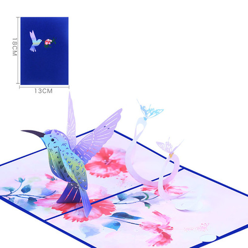 Creative color printing purple hummingbird butterfly three-dimensional paper carving hollow 3D greeting card handwritten birthday wishes bird festival card