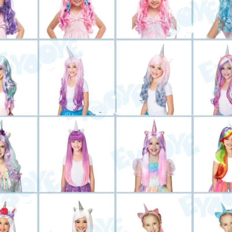 Halloween Kindergarten Performance Girl Dancing Cosplay Princess Unicorn Colorfulful Colorful Ponytail Wig