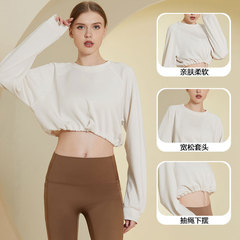 Women's Short-Sleeve Sports Yoga Hooded Sweatshirt, Revealing Midriff, Slim-Fitting Rope Fitness Top, Running Outerwear Top