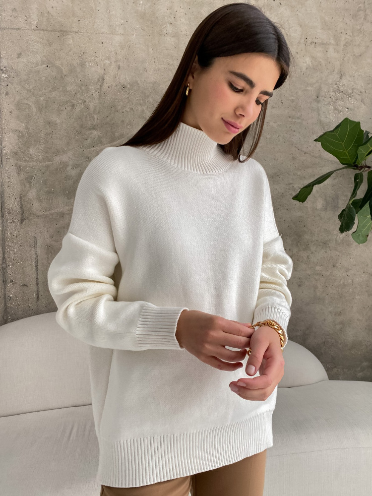 Suéter de punto con cuello medio alto, estilo europeo y americano, otoño e invierno 2025, moderno, versátil, holgado, cálido, elegante, estilo europeo y americano. image 6