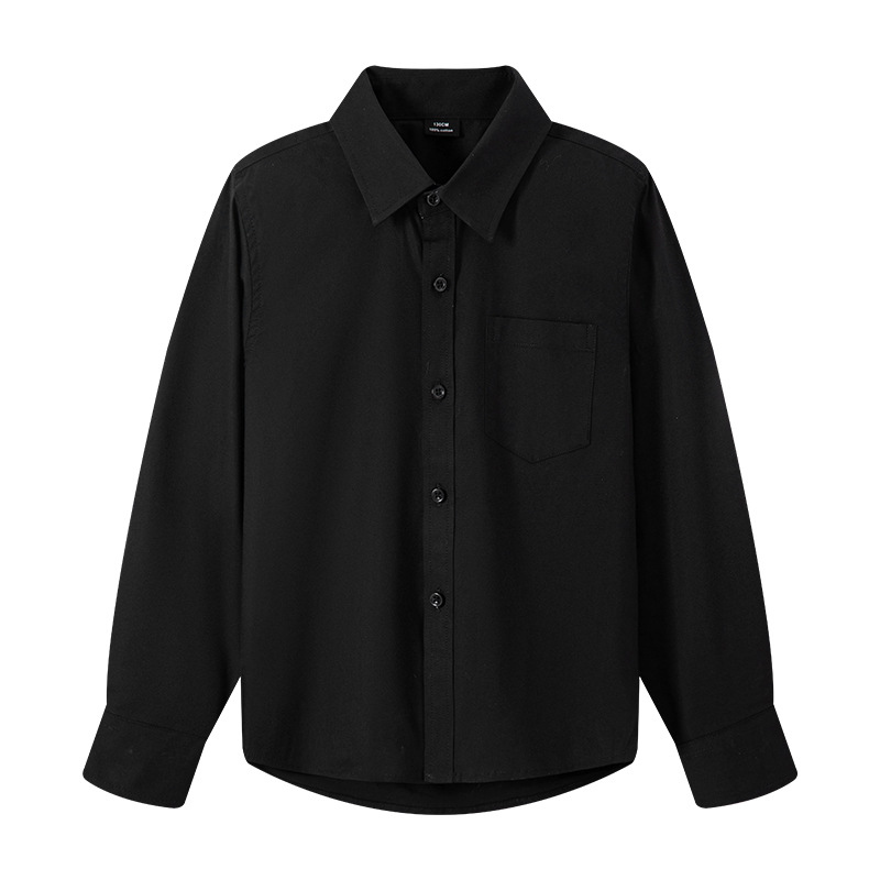 Camisas para estudiantes y niños Camisas negras de manga larga de algodón puro con cuello cuadrado para niños