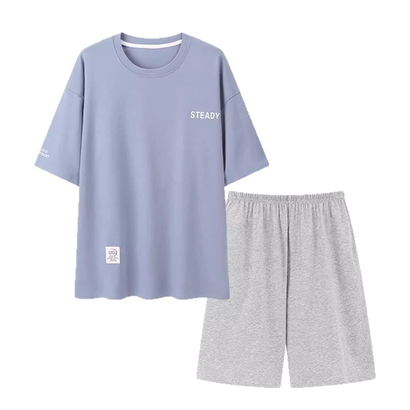 Cool Pajamas Men's Summer Thin Ice Silk Summer Round Neck Simple Solid Color Short-Sleeved Shorts Men's Home Wear Set