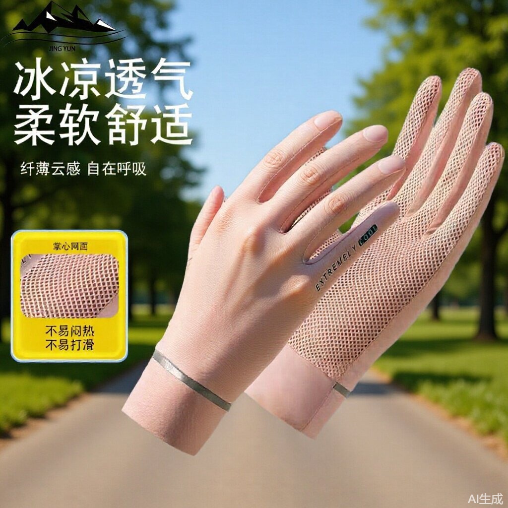 Sun Protection Gloves, Anti-Uv, Ice Silk Mesh, Thin Style, Suitable for Driving, Touch Screen Compatible, Breathable, Reflective Strips, Summer Gloves for Women, Thin Style