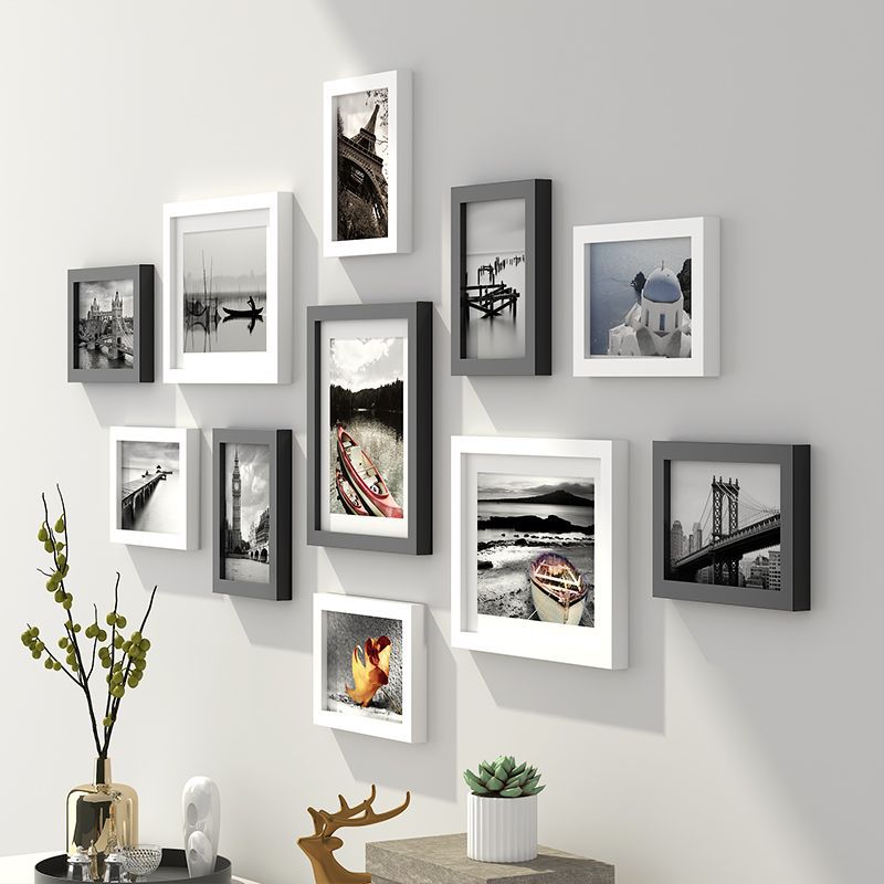 Living room creative photo wall solid wood photo wall punch-free bedroom room wall decoration combination photo frame wall hanging