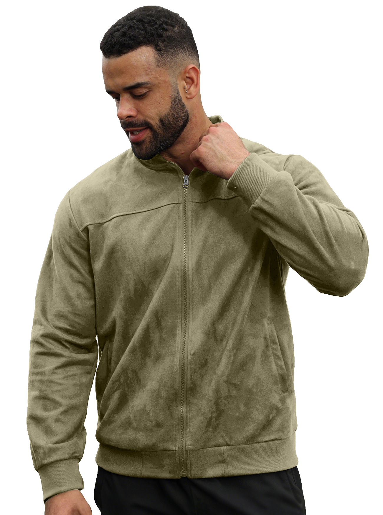 Chaqueta de Gamuza con Cierre para Hombre de Gamuza Sintética para Ocasiones Casuales image 10