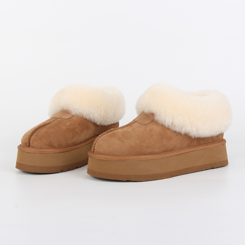 New snow boots women's thick sole sheep fur one woman's boots autumn and winter warm muffin bottom turn_voghion.com