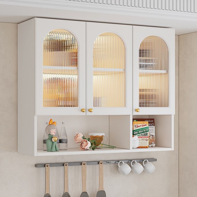 玻璃门厨房吊柜卧室餐厅实木奶油风壁挂式浴室顶柜子壁橱橱柜制定