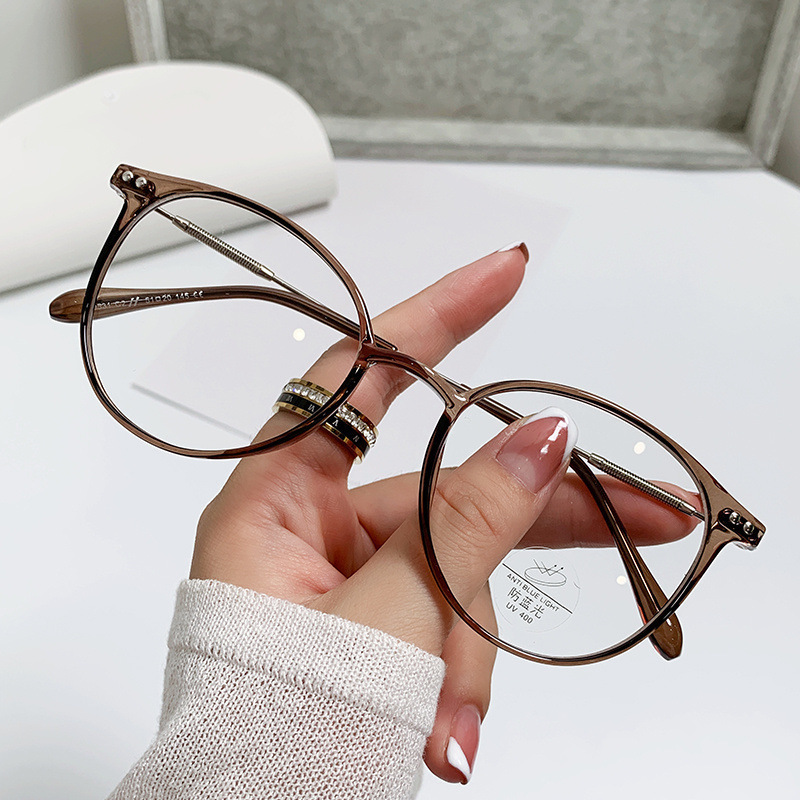 Tr90 Ultra-Light Frame Can Be Fitted with Prescription Lenses, Women's Retro Cool Tea Color Small Frame Optical Anti-Blue Light Non-Prescription Glasses