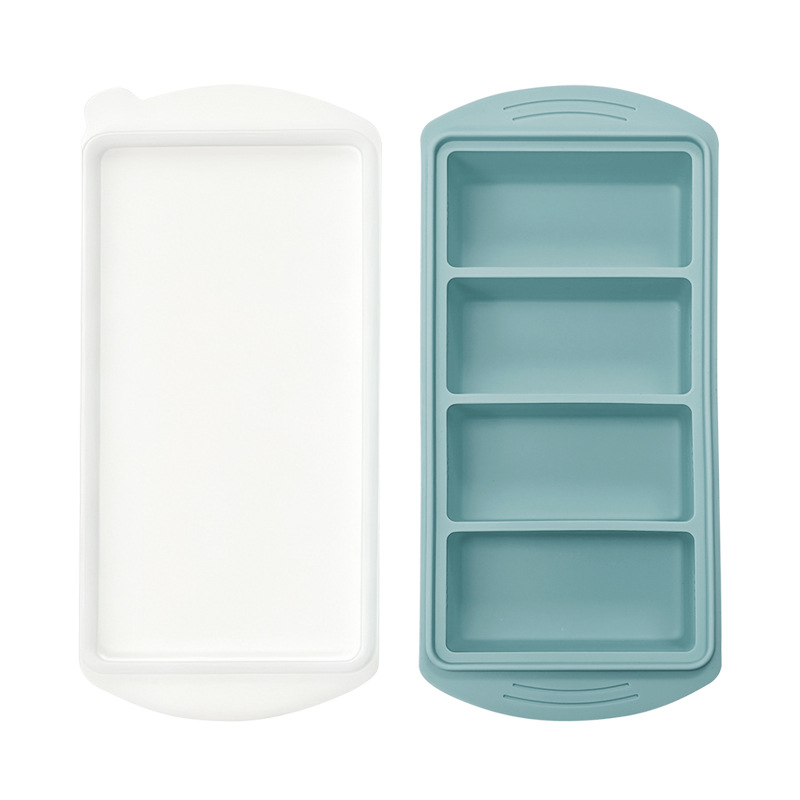 Transfronterizo de silicona gran molde de rejilla de hielo cuadrado con cubierta caja de alimentos suplementarios domésticos caja de congelación fácil de desmoldear caja de conservación de frescura de silicona