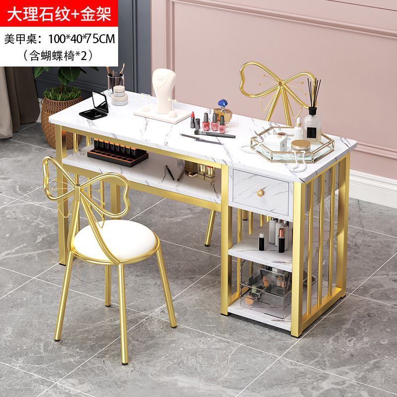 Eryouwei mármol red manicure ligera de lujo mesa japonesa simple mesa de manicure mesa y silla conjunto de imitación de doble