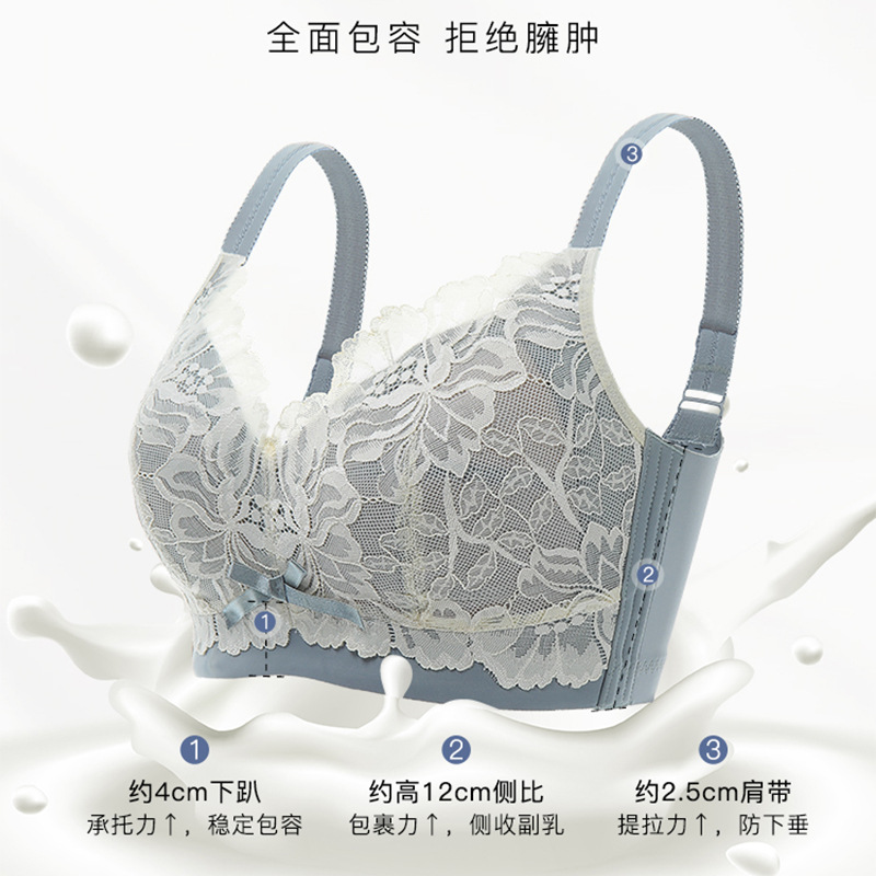 Ropa interior delgada de látex para mujer, verano cómodo sin anillo de acero, pechos grandes, sujetador de pecho pequeño, sujetador de talla grande anti-flacidez