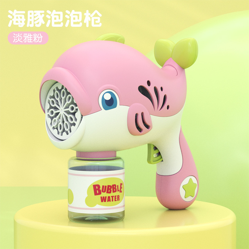 Pistola de burbujas eléctrica automática en forma de delfín, juguete para niños al aire libre