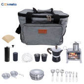 Cocinas de camping set de cocinas de café al aire libre cocinas de cocinas hervidoras de agua hervidoras de café portátil paquete completo