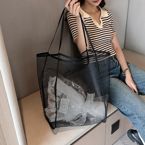2024 New Instagram Style Transparent Mesh Single Shoulder Crossbody Bag Fashion Lightweight Large Capacity Versatile Shopping Bag Beach Bag