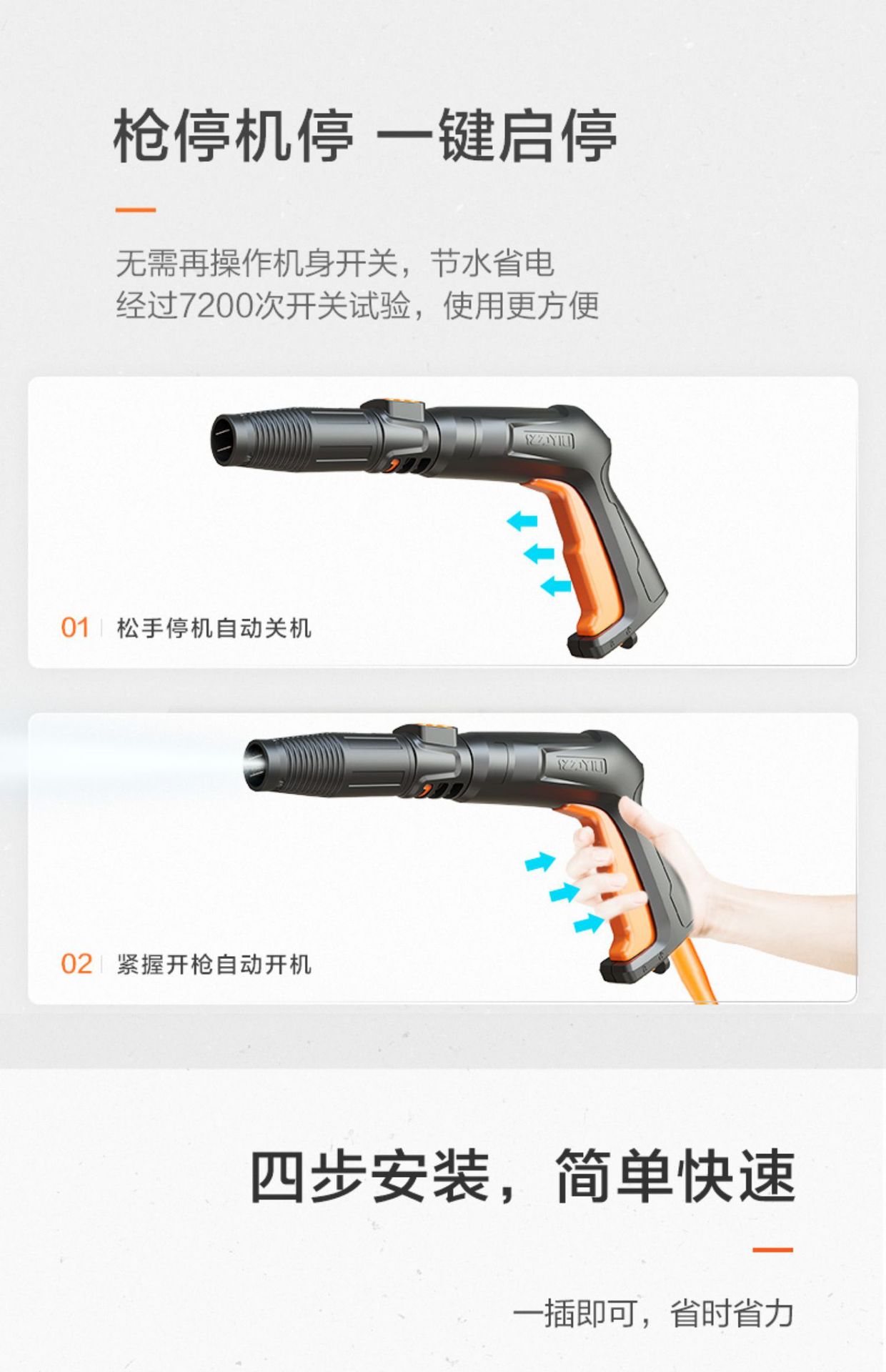 Black Knight 4350 High Pressure Car Wash Cleaning Machine Household High Power 220V Water Pump Portable Water Gun Artifact