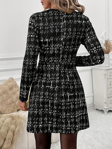 2024 Amazon AliExpress New Cross-Border Autumn/Winter Plaid Mini Long-Sleeve Women’s Dress—All-Match for Europe and the U.S.