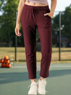 2025 Cross-Border New European and American Style Nylon Straight Elastic Ankle-Length Women's Pants with Pockets Cross-Border Dropshipping