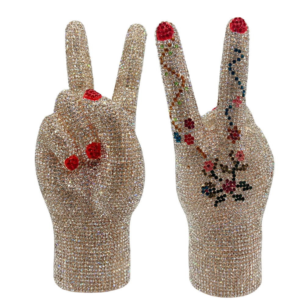 Victory hand crystal bag cross-border diamond banquet bag
