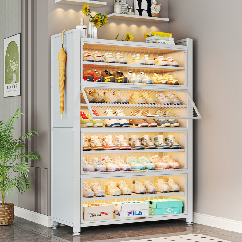 Steel Shoe Cabinet for Home Entryway Storage, Dustproof, Large Capacity, Multi-Layer Shoe Rack with Flip-Up Door Storage Cabinet