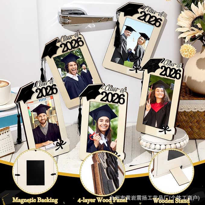 Class of 2026 Graduation Wooden Photo Frame Magnetic Decoration Display Stand Graduation Season Creative Gift Wooden Crafts