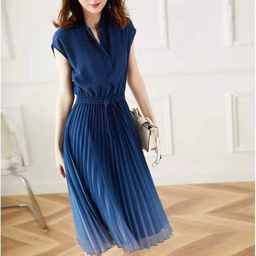Amazon French-style design niche women's high-end tea party dress with waist-cinching long skirt and pleats